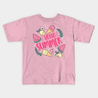 Hello summer a cute and fun summer time design Kids T-Shirt